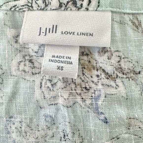 J. Jill Love Linen Size X-Small Blue White Floral V-Neck Short Sleeve Dress - Picture 10 of 12